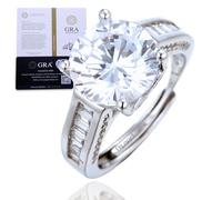 HALUKAKAH Women's Moissanite Ring D5.0 ct in Platinum-plated 925 Silver with Certificate, 4 Prong Setting Round Vintage Lab Diamond Ring, for Engagements, Weddings, and Birthday, Adjustable Size