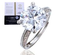 HALUKAKAH Women's Moissanite Ring D5.0 ct in Platinum-plated 925 Silver with Certificate, 4 Prong Setting Round Side Stone Lab Diamond Ring, for Engagements, Weddings, and Birthday, Adjustable Size
