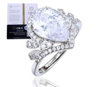 HALUKAKAH Women's Moissanite Ring D5.0 ct in Platinum-plated 925 Silver with Certificate, Prong Bridal Set Pear Ethereal Lab Diamond Ring, for Engagements, Weddings, and Birthday, Adjustable Size