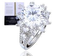 HALUKAKAH Women's Moissanite Ring D5.0 ct in Platinum-plated 925 Silver with Certificate, Prong Setting Round Vintage Lab Diamond Ring, for Engagements, Weddings, and Birthday, Adjustable Size