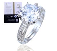 HALUKAKAH Women's Moissanite Ring D5.0 ct in Platinum-plated 925 Silver with Certificate, Prong Setting Round Ethereal Lab Diamond Ring, for Engagements, Weddings, and Birthday, Adjustable Size