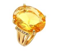 HALUKAKAH Women's Natural Citrine Ring D28.5 ct in 18k Gold-plated 925 Silver,Prong Setting Oval Vintage Lab Diamond Ring,for Engagements,Weddings,Birthday,Adjustable Size,Present for Wife,Girlfriend