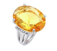 HALUKAKAH Women's Natural Citrine Ring D28.5 ct in Platinum-plated 925 Silver,Prong Setting Oval Vintage Lab Diamond Ring,for Engagements,Weddings,Birthday,Adjustable Size,Present for Wife,Girlfriend
