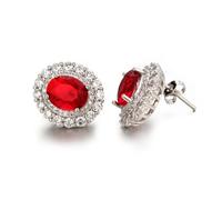 Halukakah Women's Ruby Earrings Tanzanite D6,0 ct in Platinum Plated 925 Silver,Prong Setting Oval Halo Stud Earring,Center Stone of 6 Carat & Side Moissanite Stones,for Engagement,Wedding,Birthday