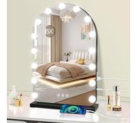 halumao Hollywood Vanity Mirror with Lights, 40×60cm Large Lighted Makeup Mirror with 15 Dimmable Bulbs, 3 Color Modes, Adapter Plug, Tabletop Wall Mounted Mirror For Bedroom Black