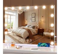 halumao Hollywood Vanity Mirror with Lights, 58 x 48 cm Makeup Mirror with Lights, USB and Type-C Output Ports, 3 Color Modes, Smart Touch Control, Tabletop or Wall Mounted Mirror For Bedroom