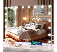 halumao Hollywood Vanity Mirror with Lights,80 x 60 cm Large Hollywood Mirror with USB and Type-C Output Ports, 3 Color Modes, Smart Touch Control,Tabletop or Wall Mounted Mirror For Bedroom