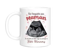 HALUMI Personalised Name Mug Photo Personalised Don't Worry Mum I'm going to be a wise baby or almost gift idea announcement pregnant pregnancy humour bicolor ceramic 330ml 440ml
