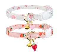 Haluway 2 Pcs Adjustable Safety Cat Collars, Soft Cotton Breakaway Kitten Collar with Heart Pendant & Bell Set