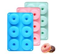 Haluway Silicone Doughnut Moulds,3 Pack Non-Stick Donut Tray,Large 6 Cavity Donut Pan,Bagel & Cupcake Maker-Blue,Red,Green
