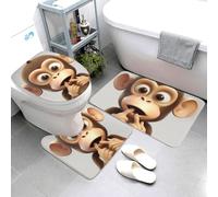 HaLvah Bathroom Rug Bath Rugs for Bathroom The silent monkey Non Slip Bath Mats Bathroom Rugs Sets 3 Piece Absorbent Bath Rugs Toilet Mat for Bathroom Plush Shower rug for Bedroom