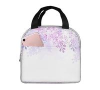 HaLvah Insulated Lunch Bag for Women Men Framing Lilac Flowers in Blossom Print Lunch Box Portable Lunch Bags