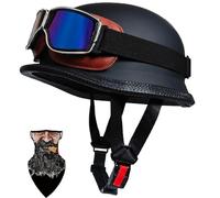 HALYING German Style Vintage Open Face Motorcycle Half Helmet, ECE Approved Motorbike Helmet for Adults - Lightweight ABS with Breathable Removable Liner, for Men and Women