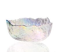Halyuhn 7.5 inches Decorative Glass Serveware Bowl, 50 OZ Dining Party Serving Bowl, 3 Inch Deep Irregular Fruit Salad Mixing Bowl, Hammered Round Dinnerware Bar Bowl Plate with Wavy Edge Candy Dish L