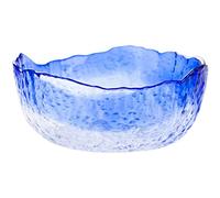 Halyuhn 8 Inch Blue Clear Glass Salad Bowl, 50 OZ Irregular Mixing Bowl with 3 Inch Wall, Decorative Hammered Round Serving Bowl with Wavy Edge for Fruit, Candy Dish, Dining Party, L