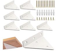 Halyuhn White Floating Shelf Bracket 8 Pcs for Wood Shelves, 4 x 3 Inches With 2 Inches Anchor Screws, Wall Mounted Brackets Set, Shelf Hardware