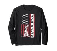 Ham Radio American Flag Distressed Look Radio Tower Long Sleeve T-Shirt