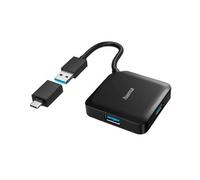 Hama External 4-Port USB 3.2 Gen 1 Hub, USB Powered, USB-A w/ USB-C Adapter