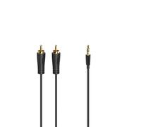 Hama 00205260 Audio Cable, 3.5mm Jack Plug to 2 x RCA Plugs, Gold-Plated, 1.5 m, Black