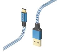 Hama 1.5m Nylon Reflective USB A to USB-C Charging Cable Blue