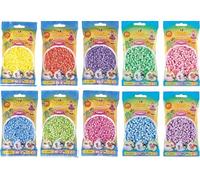 Hama 10 Bags Pastel Midi Convulut Ironing Beads: 5mm Round Polymer Craft Beads - Pastel Yellow, Red, Purple, Blue, Green, Pink, Rose, Lilac, Ice Mint