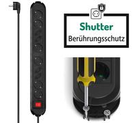 Hama 10-Way Power Strip With Switch 1.5 m, Wall Mount, Black, 16 A