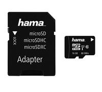 Hama 124150 microSDHC 16GB UHS-I Class1 C10 c/w Adapter - (533x / 80 Mb/s), Black
