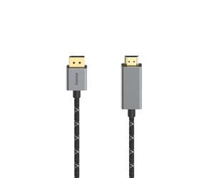 Hama 200506 DisplayPort Male to HDMI Male Adapter Cable (Video Cable, Ultra HD 4K@60Hz, Aluminium) 1.50 m