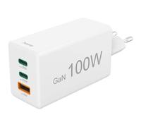 Fast Charging, GaN, 2 USB-C PD, 1 USB-A QC, Mini Charger, 100 W, White