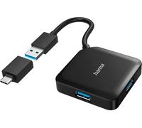 Hama External 4-Port USB 3.2 Gen 1 Hub, USB Powered, USB-A w/ USB-C Adapter