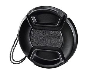 Hama 46 mm Smart Snap Lens Cap for Cameras with 46 mm Lens, with Holder/Cord/Strap, Lens Protector, Lens Cover, Replacement, Easy to Attach, Clamp, Universal, Black