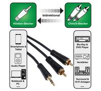 Hama 5m Adapter Cable AUX 3.5mm Jack Plug to 2x RCA Cinch Cable Audio