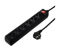 Hama 6 Socket 16A Power Strip with Switch & Surge Protection LED Indicator Light (3m Extension Cord, 6 Sockets Type F Schuko, 3680W Max) Black