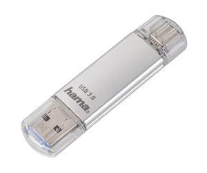 Hama 64GB USB Flash Drive USB-C USB-A USB 3.1/3.0 Universal Data Storage with 40MB/s Aluminium for Windows/MacBook - Silver C-Laeta Compact