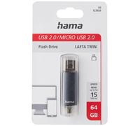Hama 64GB USB stick, USB 2.0 and micro USB (2-in-1 USB stick, e.g. Android mobil