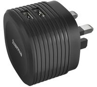 Hama 73014150 Dual USB Charger, 2x USB-A, 2.4 A, 12 W, UK Plug, Black