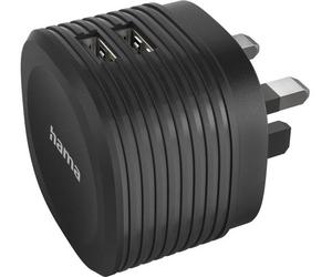 Hama 73014150 Dual USB Charger, 2x USB-A, 2.4 A, 12 W, UK Plug, Black