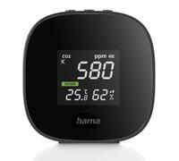 Hama Air Quality Meter (CO2 Traffic Light, Carbon Dioxide Detector for Measuring Room Air, Air Quality Monitor with Display for Temperature and Humidity), Black