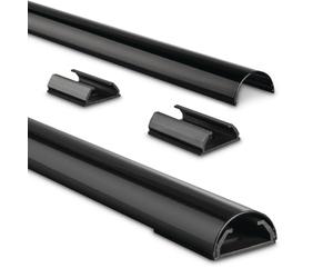Hama Aluminium Cable Duct, Black | For up to 5 cables, Anodised Aluminium, Semi-Circular, includes Grommets, 110 X 3.3 X 1.8 cm