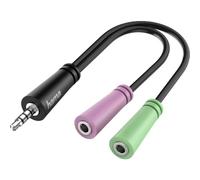Hama Audio Jack Adapter (1 x 3.5 mm Male Jack - 2 x 3.5 mm Female Jacks, Stereo, for Computers, Macbooks, Tablets, Smartphones, 10 Year Warranty) Black/Green/Pink
