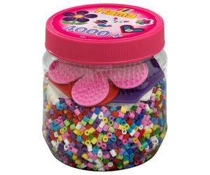 Hama Beads 4000 Beads & 3 Pegboards in Tub - Pink (10.2051) Includes Design Sheet, Instructions & Ironing Paper