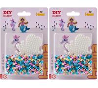 Hama Beads Small Blister Pack | Approx. 450 Beads, 1 Mermaid pegboard No. 332 and Ironing Paper. (Pack of 2)