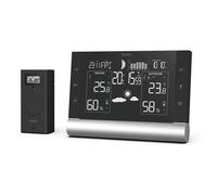 Hama Black Line Plus Weather Station | DCF Clock Radio | Temperature & Humidity Display Using Outside Sensor | Forecast & Moon Phase Display | Black
