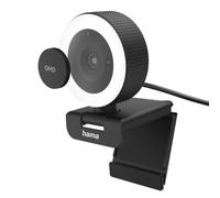 Hama C-850 Pro Webcam PC - QHD 2K 1440p Video Quality, Built-in Microphone, Lens Cover, 1/4 Thread, Auto Focus, USB C - Suitable for Video Calls and Streaming - Black