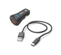 Hama Car Charger + USB A Cable - USB Type C 1.5 m (fast, quick charge, USB C, USB-C, 19.5 W, for car cigarette lighter, cigarette lighter socket) black