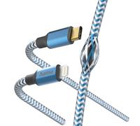 Hama Charging Cable Reflective USB C to Lightning, Nylon, 1.5m, Blue | iPhone 14 13 12 11 Pro Max Plus Mini SE XS Max XR X 8 7, iPad Pro Air Mini, MFI Certified