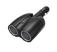 Hama Cigarette Lighter Splitter, Dual Socket (12V cigarette lighter socket, 2-way, 12V dual plug, dual cigarette lighter, adjustable 180° joint plug, car accessory, vehicle power splitter) black