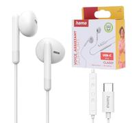 Hama, Classy Headphones, Earbuds, Microphone, Cable Kink Prot, USB-C, white