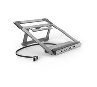 Hama "Connect2Office Stand USB-C Docking Station, Silver | Notebook stand & docking station, 12 ports (4x USB-A, USB-C Power Delivery, 2x HDMI, 1x DisplayPort, Lan/Ethernet, 2x USB-C)