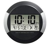 Hama DCF PP-245 Wireless Wall Clock, Black/White, One Size | With Temperature Indicator, DCF, Date, Thermometer, Moon Phases, Mounting/Hanging, Diameter 24.5 cm, Round